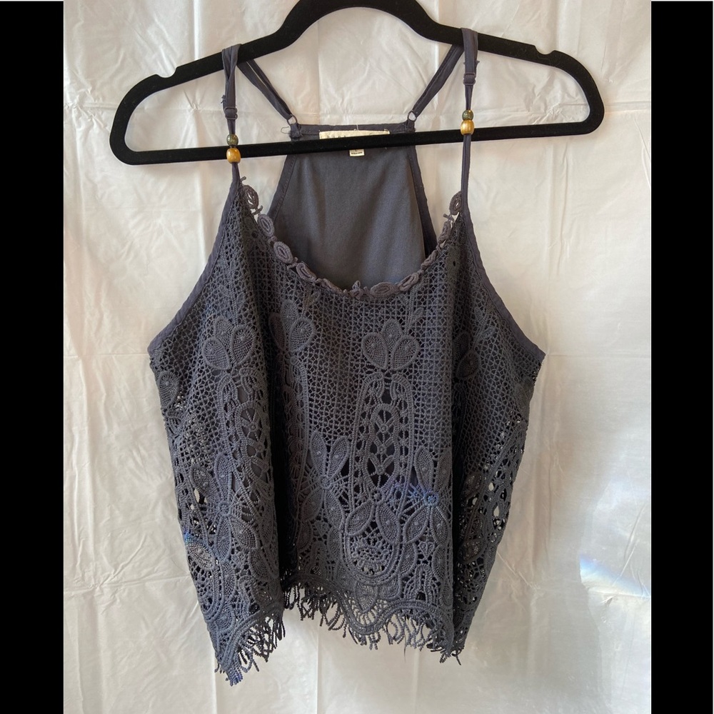 Embroidered crotchet Navy Crop Top
